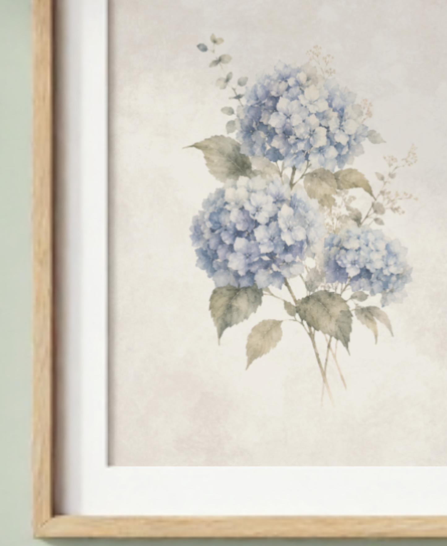 Blue Stillness | Neutral Blue Hydrangea Botanical Wall Art | Digital Art Edition