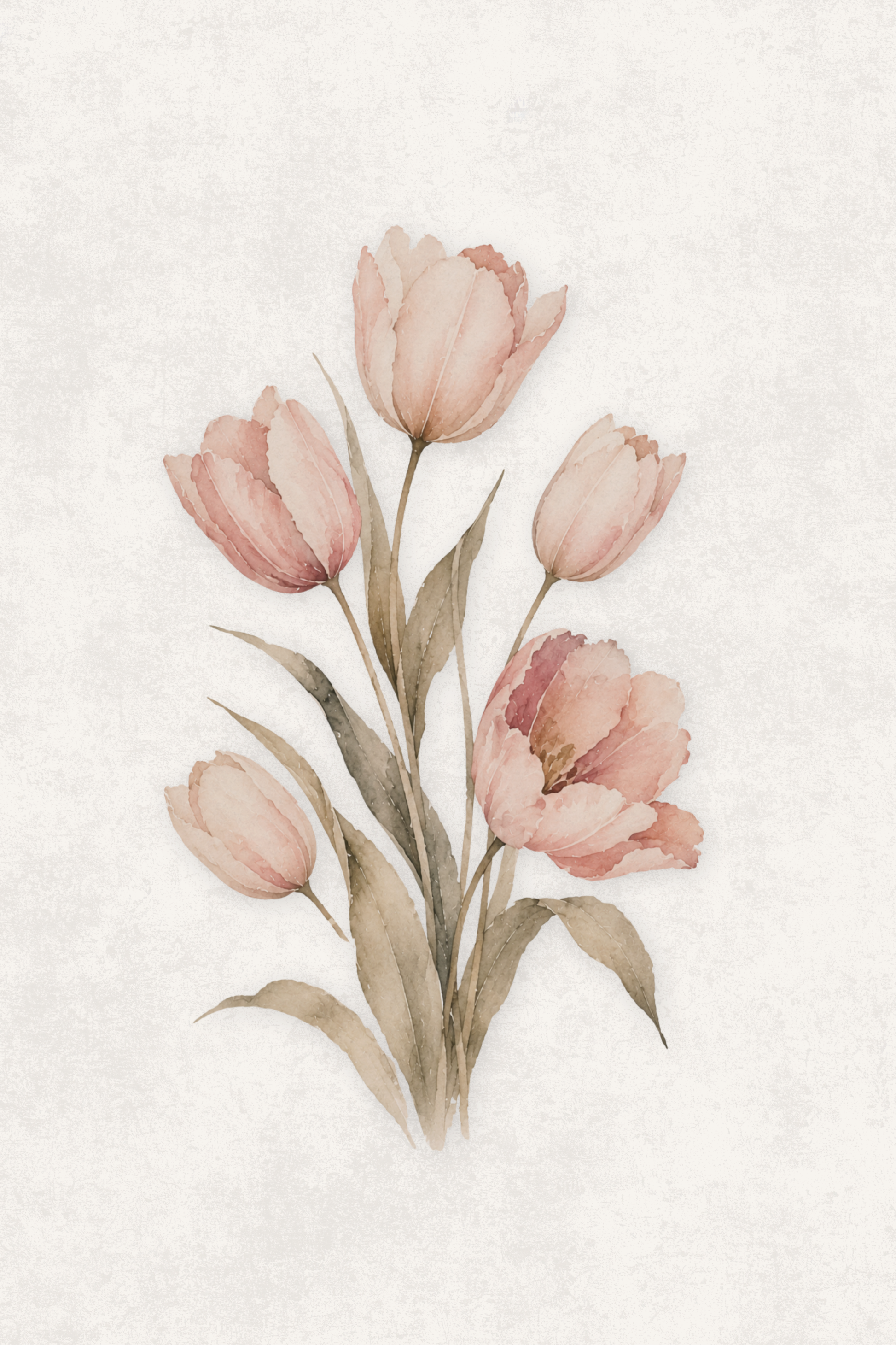 Quiet Bloom botanical wall art featuring soft blush tulips in a neutral watercolour botanical illustration, printable digital art edition.
